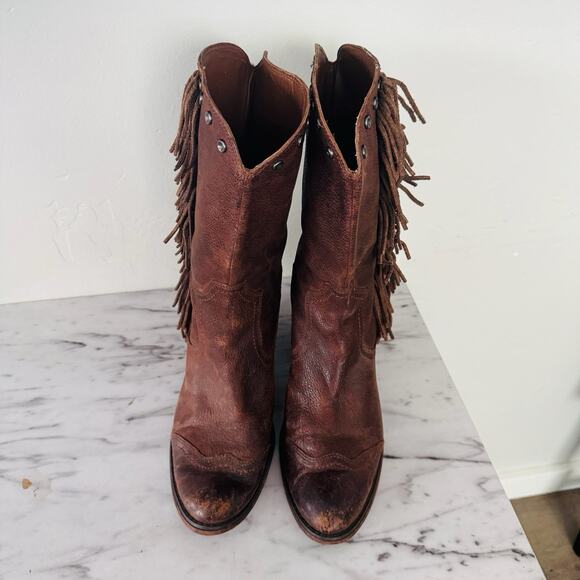 Diego Luxury Brown Leather Fringe Sides Western Boots Women’s Size 9 - Picture 3 of 10